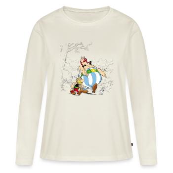Asterix & Obelix Spaziergang Mit Idefix - Frauen Premium Bio Langarmshirt - Naturweiß - Vorne - Julia (174cm)