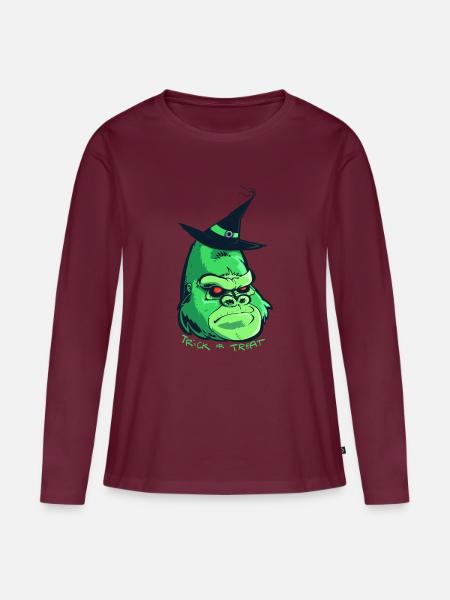 Halloween-Zombie-Gorilla - Frauen Premium Bio Langarmshirt - Burgunderrot