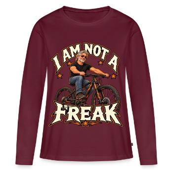 I Am Not a Freak – Bike Rebel - Frauen Premium Bio Langarmshirt - Burgunderrot - Vorne - Julia (174cm)
