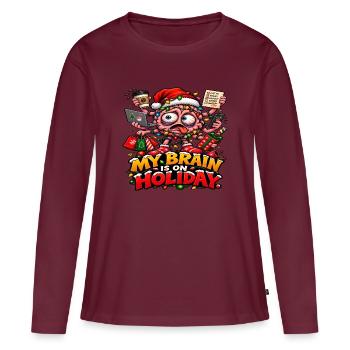 Weihnachtsgehirn im Urlaub - Frauen Premium Bio Langarmshirt - Burgunderrot - Vorne - Julia (174cm)