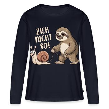 Zieh nicht so - Schnecke und Faultier - Frauen Premium Bio Langarmshirt - Navy - Vorne - Julia (174cm)