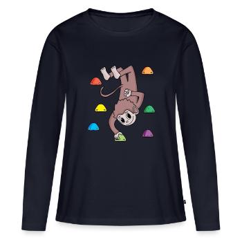 Singe sur le mur d'escalade - escalade - cadeau - T-shirt manches longues Premium bio Femme - bleu marine - Devant - Julia (174cm)