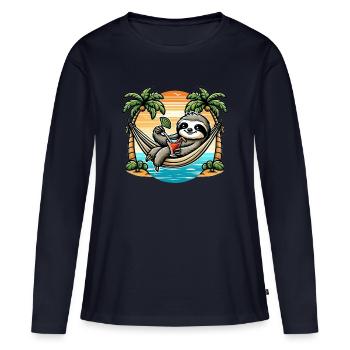 Paresseux dans un hamac - T-shirt manches longues Premium bio Femme - bleu marine - Devant - Julia (174cm)