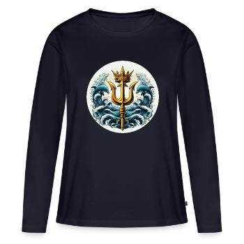 Symbole du trident - T-shirt manches longues Premium bio Femme - bleu marine - Devant - Julia (174cm)