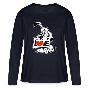 Asterix & Obelix Charakter Idefix - Frauen Premium Bio Langarmshirt - Navy - Vorne - Julia (174cm)