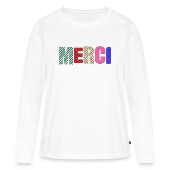 MERCI - T-shirt manches longues Premium bio Femme - blanc - Devant - Julia (174cm)