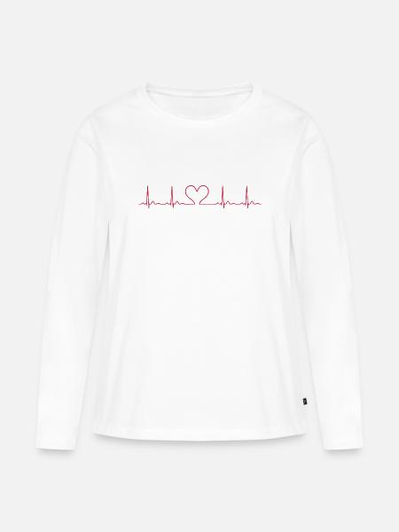 Herzschlag-EKG-Linie Medizinischer Pulswellen-Ikon-Vektor - Frauen Premium Bio Langarmshirt - Weiß