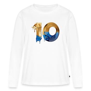 NR. 10 NUMMER 10 COOL 10. GEBURTSTAG - Frauen Premium Bio Langarmshirt - Weiß - Vorne - Julia (174cm)
