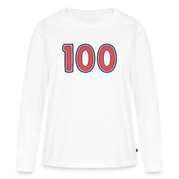 100. 100 ANS. 100e ANNIVERSAIRE - T-shirt manches longues Premium bio Femme - blanc - Devant - Julia (174cm)