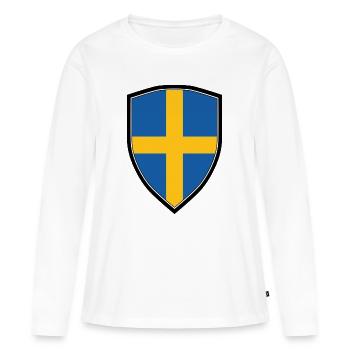 SWEDEN FLAG SHIELD - T-shirt manches longues Premium bio Femme - blanc - Devant - Julia (174cm)