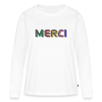 MERCI - T-shirt manches longues Premium bio Femme - blanc - Devant - Julia (174cm)