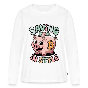 Économiser avec style - T-shirt manches longues Premium bio Femme - blanc - Devant - Julia (174cm)