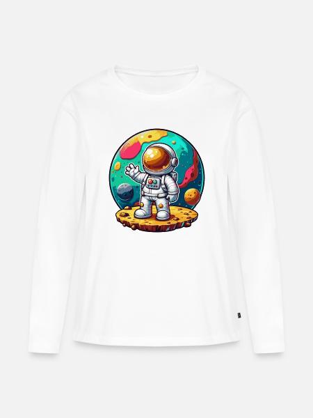 Kleiner Astronaut – Türkisplanet - Frauen Premium Bio Langarmshirt - Weiß