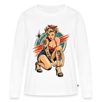 Rockabilly Pin-Up: Old School Tattoo Style - Frauen Premium Bio Langarmshirt - Weiß - Vorne - Julia (174cm)