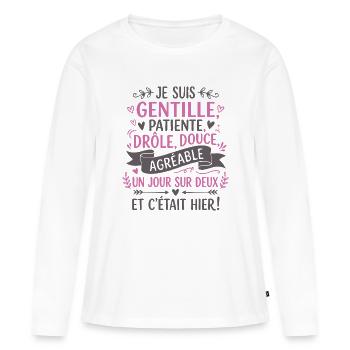 Ich bin freundlich, geduldig und witzig, humorvolle Frau - Frauen Premium Bio Langarmshirt - Weiß - Vorne - Julia (174cm)