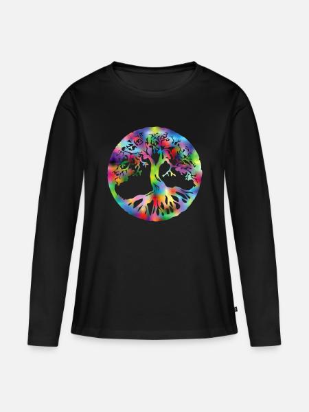 Lebensbaum bunt - Frauen Premium Bio Langarmshirt - Schwarz