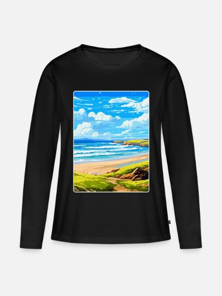 Constantine Bay Cornwall England Vereinigtes Königreich Reiseposter - Frauen Premium Bio Langarmshirt - Schwarz