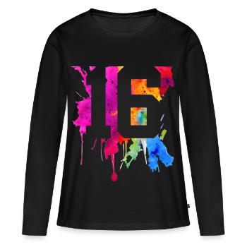 16 ANS 16E ANNIVERSAIRE - T-shirt manches longues Premium bio Femme - noir - Devant - Julia (174cm)