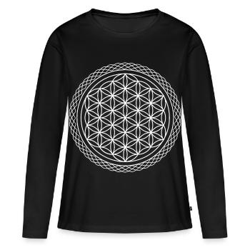 Blume des Lebens Mandala - Frauen Premium Bio Langarmshirt - Schwarz - Vorne - Julia (174cm)