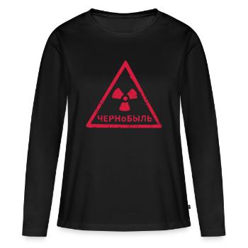 ICÔNE D’AVERTISSEMENT DE RAYONNEMENT DE TCHERNOBYL - T-shirt manches longues Premium bio Femme - noir - Devant - Julia (174cm)