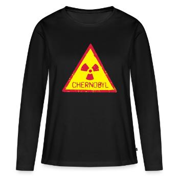 ICÔNE D’AVERTISSEMENT DE RAYONNEMENT DE TCHERNOBYL - T-shirt manches longues Premium bio Femme - noir - Devant - Julia (174cm)