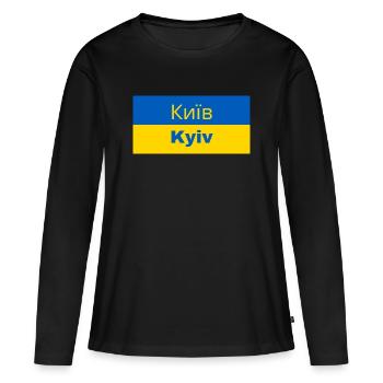 Kiev en cyrillique - T-shirt manches longues Premium bio Femme - noir - Devant - Julia (174cm)