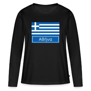 Athènes Écrit en grec - T-shirt manches longues Premium bio Femme - noir - Devant - Julia (174cm)