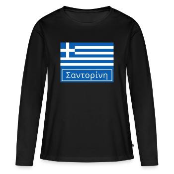 Santorin écrit en grec - T-shirt manches longues Premium bio Femme - noir - Devant - Julia (174cm)