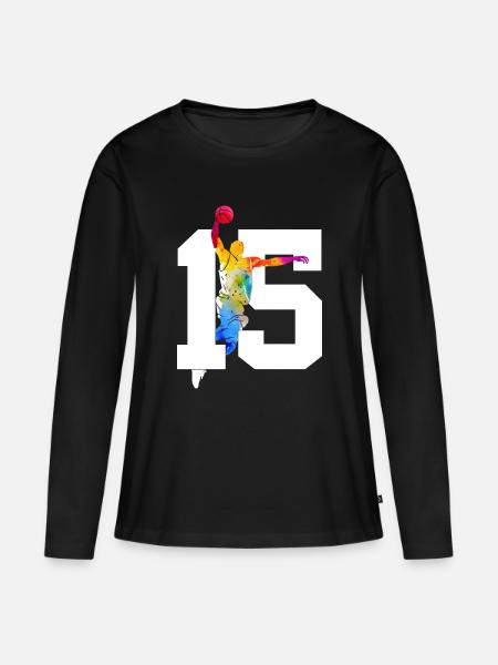 NUMMER 15 BASKETBALL 15. GEBURTSTAG - Frauen Premium Bio Langarmshirt - Schwarz