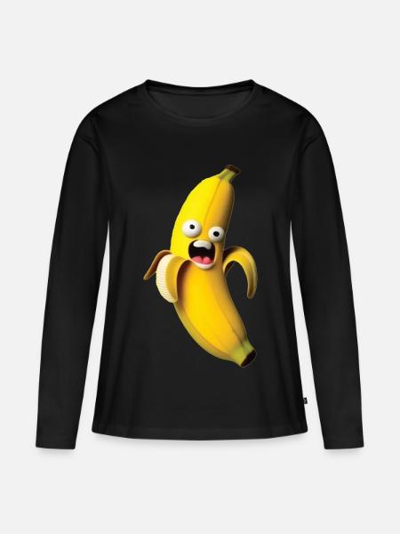 Ausdrucksvolle Banana-Figur mit Miene - Frauen Premium Bio Langarmshirt - Schwarz