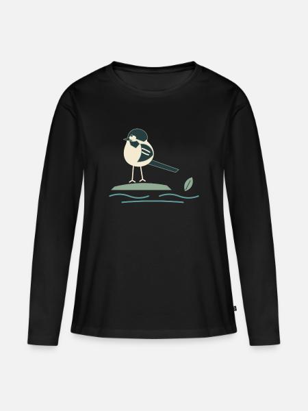 Bachstelze am Bach - Frauen Premium Bio Langarmshirt - Schwarz