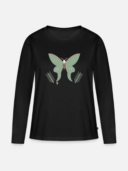 Spanischer Mondmotte und Kiefer - Frauen Premium Bio Langarmshirt - Schwarz