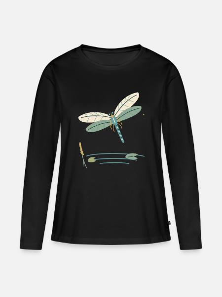 Libelle über einem Gartenteich - Frauen Premium Bio Langarmshirt - Schwarz