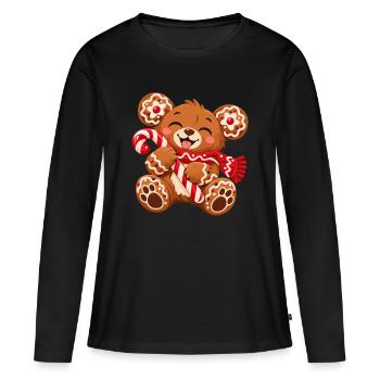 Weihnachtsbär mit Zuckerstange - Frauen Premium Bio Langarmshirt - Schwarz - Vorne - Julia (174cm)