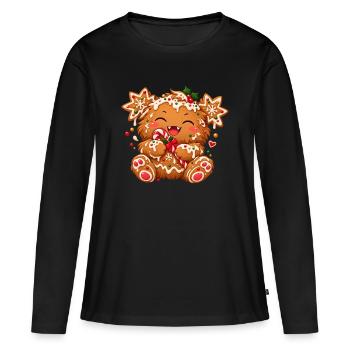 Niedliches Weihnachtsmonster mit Zuckerstange  - Frauen Premium Bio Langarmshirt - Schwarz - Vorne - Julia (174cm)