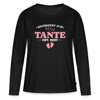 Schwangerschaftsankündigung Befördert Tante 2027 - Frauen Premium Bio Langarmshirt - Schwarz - Vorne - Julia (174cm)