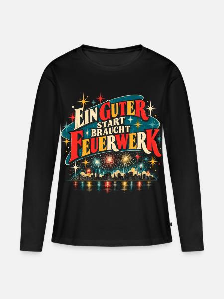 Ein guter Start braucht Feuerwerk - Frauen Premium Bio Langarmshirt - Schwarz