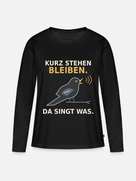 Kurz stehen bleiben – Amsel - Frauen Premium Bio Langarmshirt - Schwarz