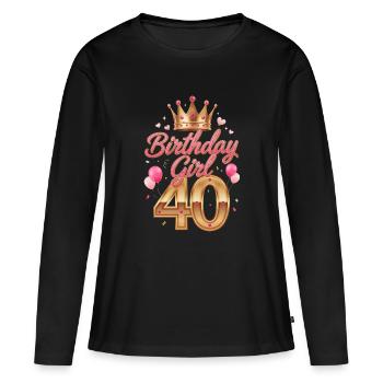 Birthday Girl 40 Krone Geburtstag Frau - Frauen Premium Bio Langarmshirt - Schwarz - Vorne - Julia (174cm)