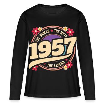 1957 70 Jahre Jubiläum Vintage Woman - Frauen Premium Bio Langarmshirt - Schwarz - Vorne - Julia (174cm)