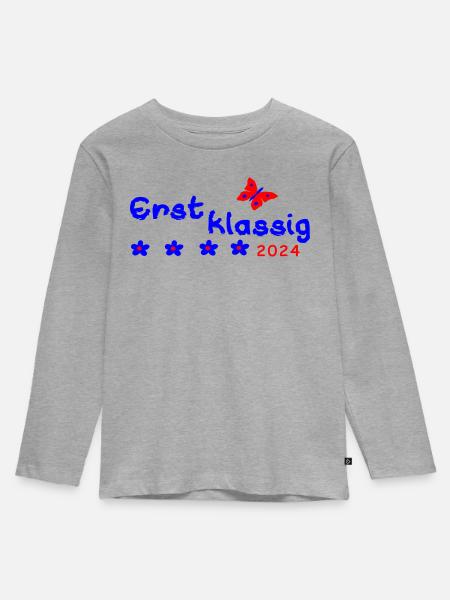 Schulanfang Erstklassig 2024 - Kinder Premium Bio Langarmshirt - Grau meliert