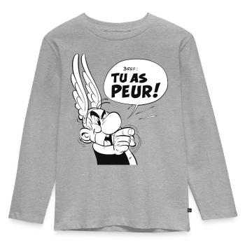 Asterix & Obelix - Asterix 'Tu as peur!' - T-shirt manches longues Premium Enfant - gris chiné - Devant - AI Model Kid Female (0cm)