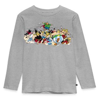 Asterix & Obelix - Attacke - Kinder Premium Bio Langarmshirt - Grau meliert - Vorne - AI Model Kid Female (0cm)