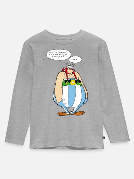 Asterix & Obelix - Obelix Sprechblasen - Kinder Premium Bio Langarmshirt - Grau meliert