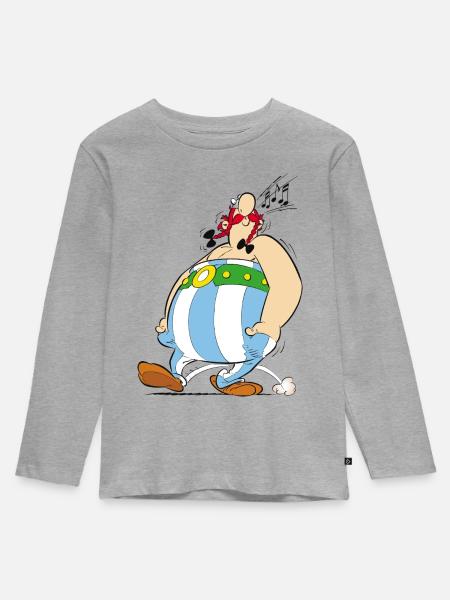 Asterix & Obelix - Obelix Singt - Kinder Premium Bio Langarmshirt - Grau meliert