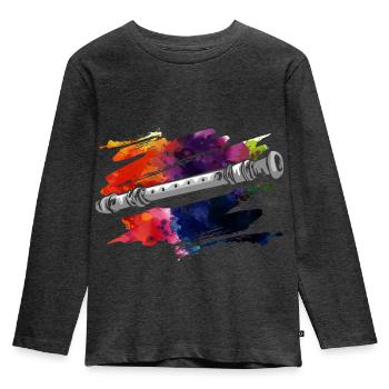 Spritzige Blockflöte Musikunterricht - Kinder Premium Bio Langarmshirt - Anthrazit meliert - Vorne - AI Model Kid Male (0cm)