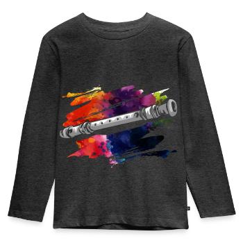 Spritzige Blockflöte Musikunterricht - Kinder Premium Bio Langarmshirt - Anthrazit meliert - Vorne - AI Model Kid Male (0cm)