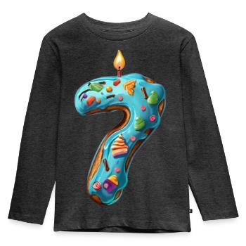 NUMMER 7 KUCHEN SWEET 7. GEBURTSTAG - Kinder Premium Bio Langarmshirt - Anthrazit meliert - Vorne - AI Model Kid Male (0cm)