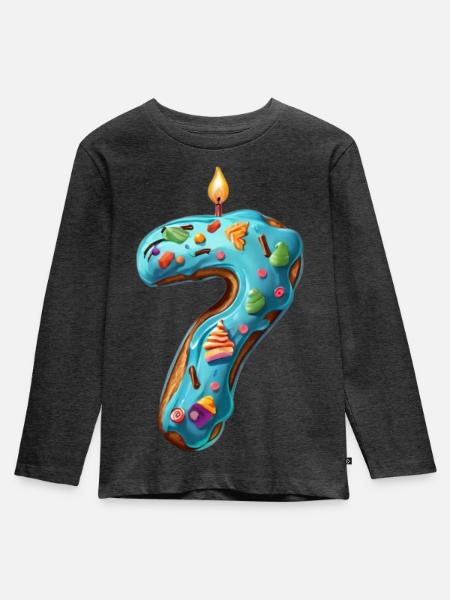 NUMMER 7 KUCHEN SWEET 7. GEBURTSTAG - Kinder Premium Bio Langarmshirt - Anthrazit meliert