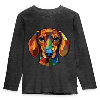 Dackelhund Buntes Aquarell Tier Cartoon - Kinder Premium Bio Langarmshirt - Anthrazit meliert - Vorne - AI Model Kid Male (0cm)